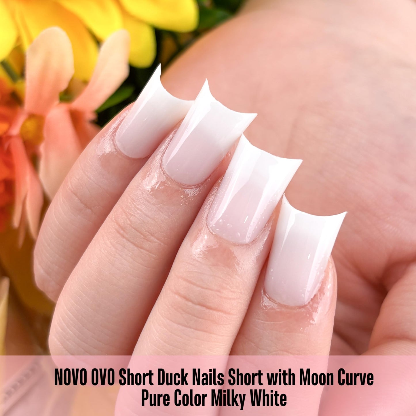 NOVO OVO Square French Tip Nail Tips, Extra Thick Soft Gel Tips Full Cover, Pre-Etched False Nails (Need Builder Glue Gel & Top Coat)