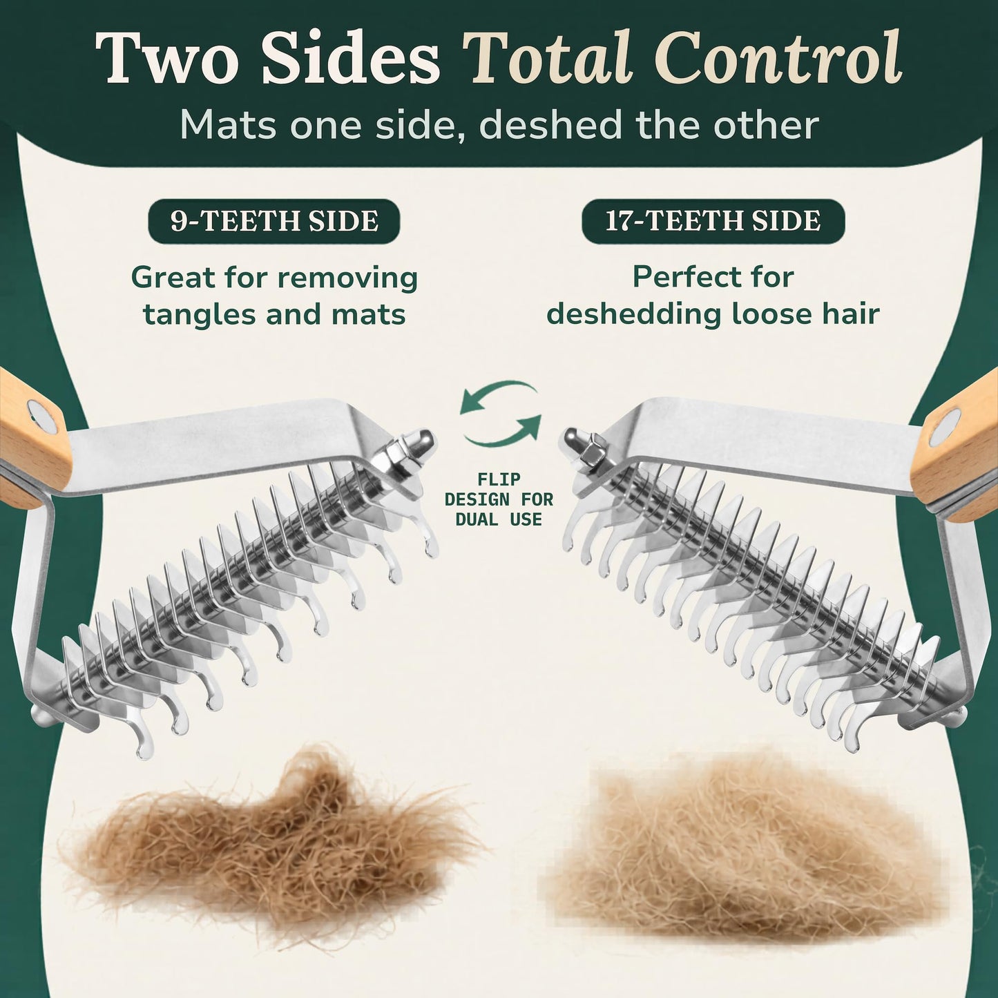 Freshly Bailey Dematting Comb for Cats and Dogs, Mat Remover and Deshedding Grooming Tool, Safe Detangler for Matted Fur, Double Sided Undercoat Rake