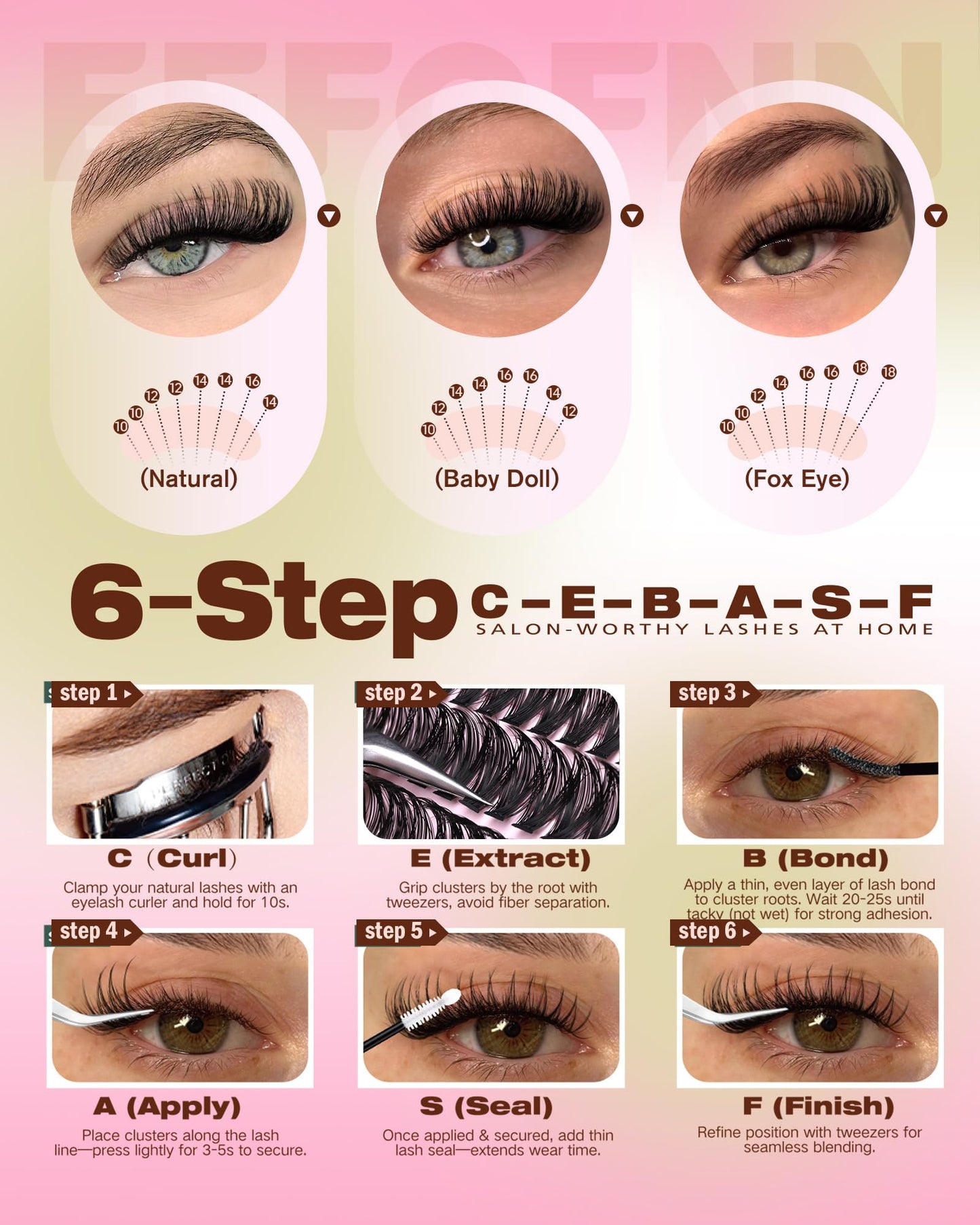 Eefofnn Lash Clusters Wispy Eyelash Extension Kit 560pcs Individual Lashes 30D+40D+50D+60D+80D+100D Eyelash Clusters Kit 10-16mm Cluster Eyelash Extensions with Bond and Seal, Tweezers by Eefofnn