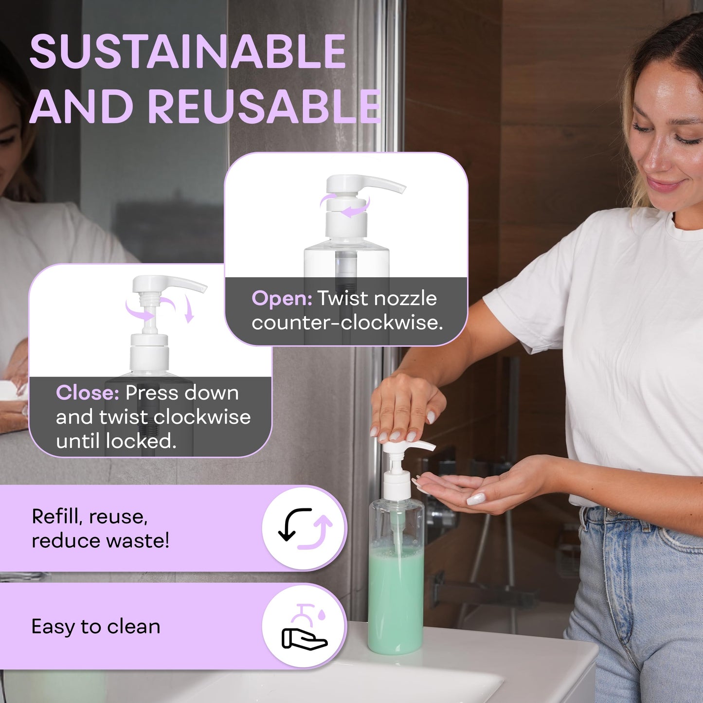 BRIGHTFROM Empty Lotion Pump Bottles 16 OZ, BPA-Free Refillable Containers, Plastic PET, Great for - Soap, Shampoo, Lotions, Liquid Body Soap, Creams and Massage Oil's, 2 Pack (White Pump)