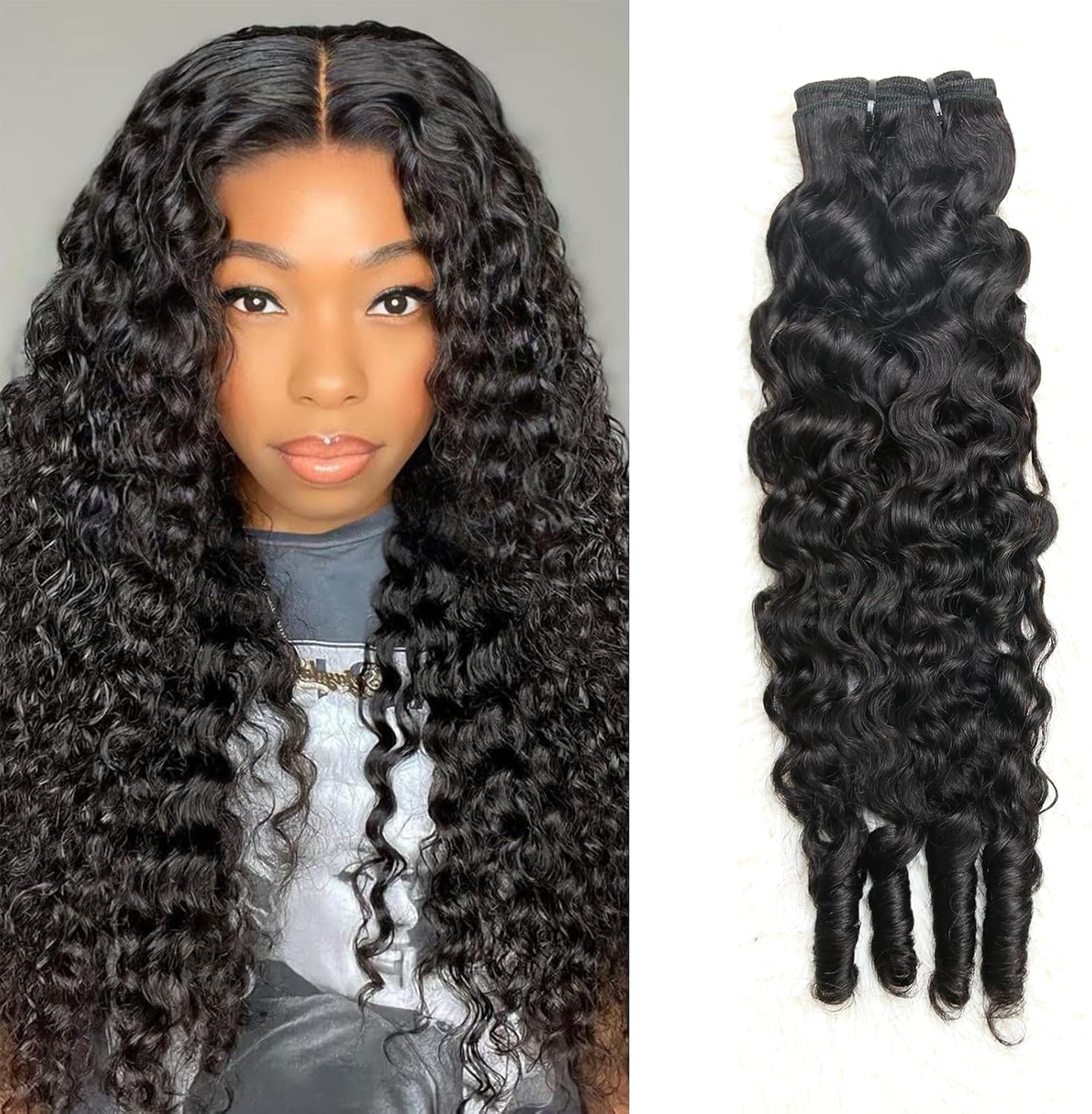Curly Human Hair Bundles - 16, 18, 20 Inches | Water Wave Burmese Curly Weave for Women, Natural Black