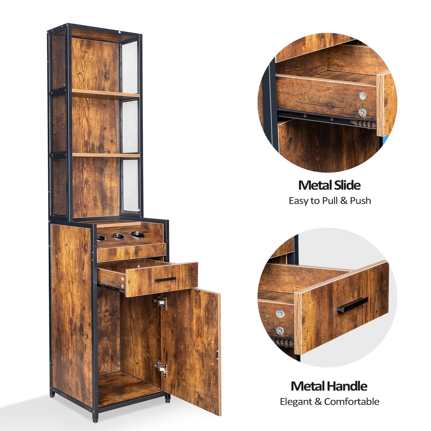 OmySalon Salon Station, Barber Stations with 3-Tier Storage Shelf, Hair Styling Cabinet with 1 Drawer, 1 Storage Cabinet, 3 Hot Tool Holders, Beauty Spa Equipment, Rustic Brown