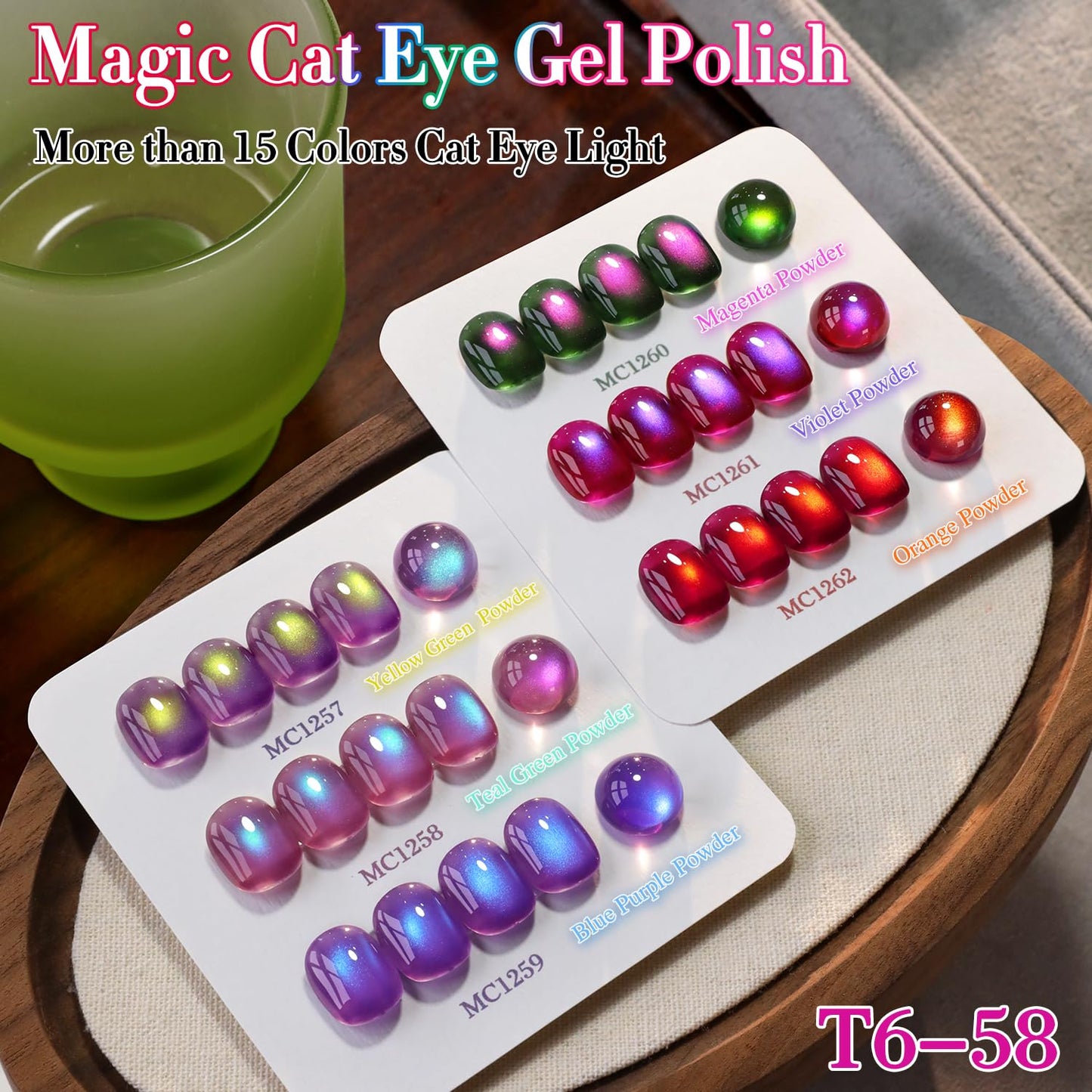 Double Rhythm Cat Eye Gel Nail Polish Set of 6 Same Color Same Bottle 0.5 Oz Shimmer Glitter with Magnet Holographic Reflective Magnetic UV Nail Polish Kit at Home