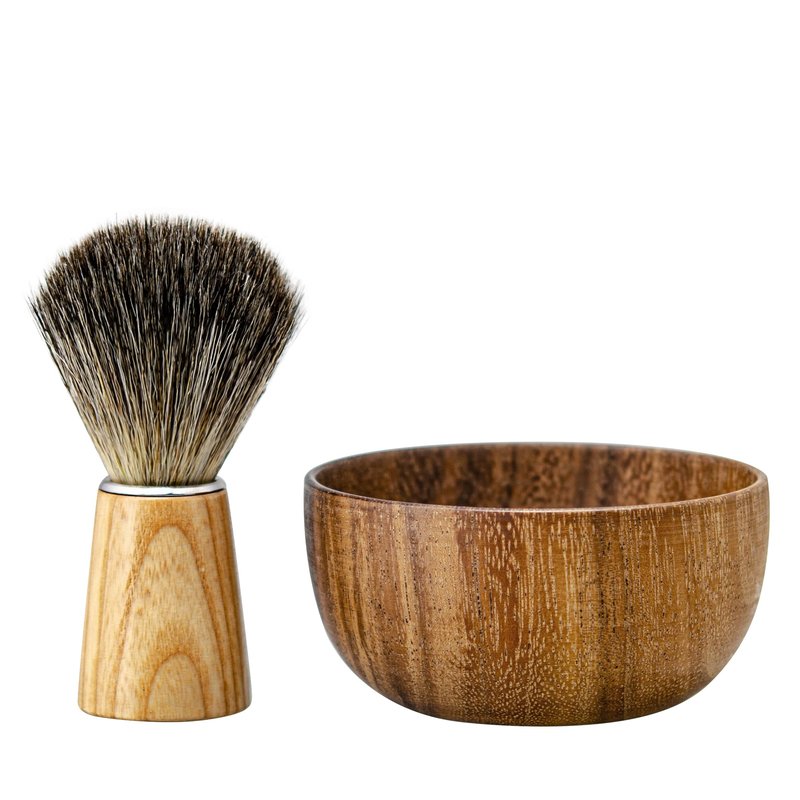 ZENGRASOIR Shaving Brush and Bowl Set Synthetic Hair Shaving Brush with Solid Wood Handle and Wooden Shaving Soap Bowl for Men Easy to Lather Fits Wet Shaving