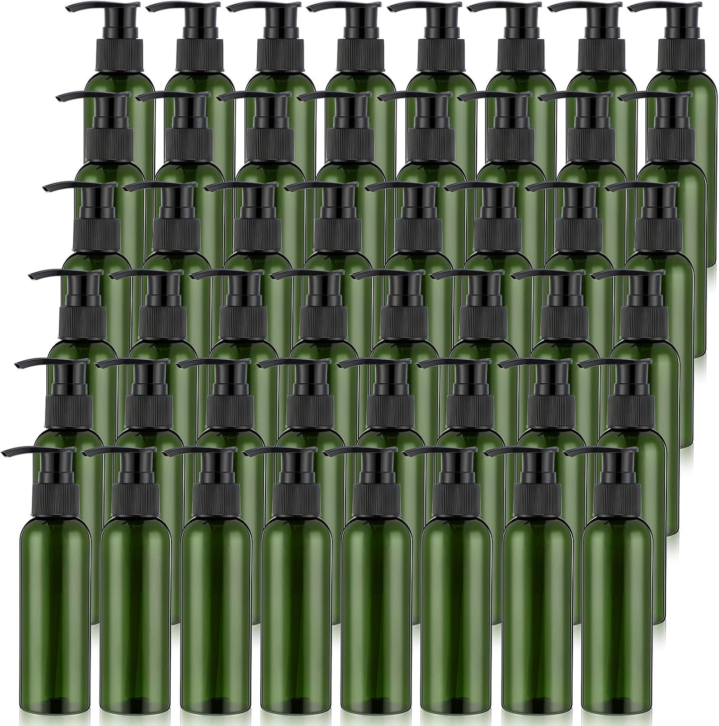 Refillable 4oz Lotion Pump Bottles - 48 Pcs Leak-Proof Plastic Dispensers | Black & Green