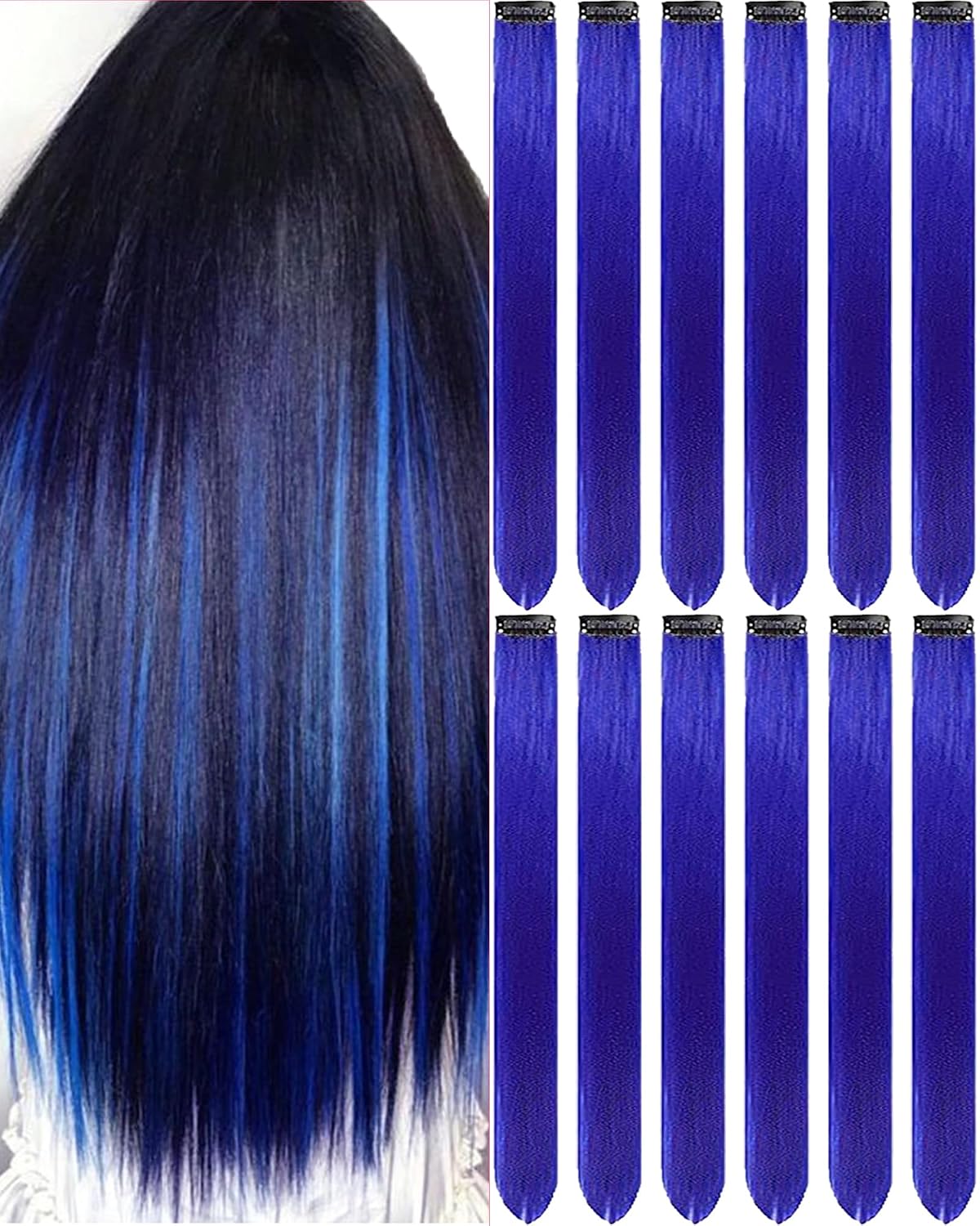 Clip-In Black Hair Extensions - 22 Inch Long Synthetic Hairpieces for Women | Party Highlights