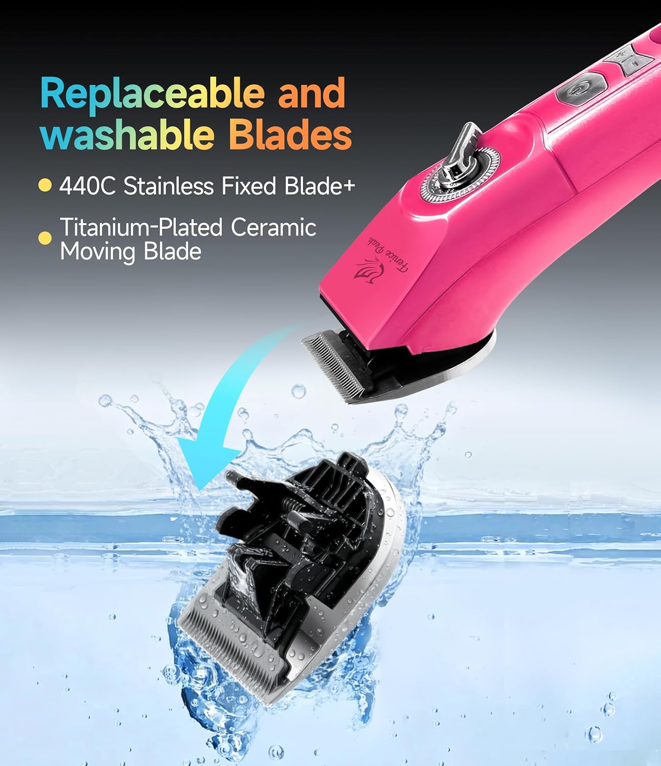 Cordless Dog Grooming Clippers - 12-Hour Runtime, 3-Speed Quiet Electric Trimmer for Thick & Curly Coats | Pink