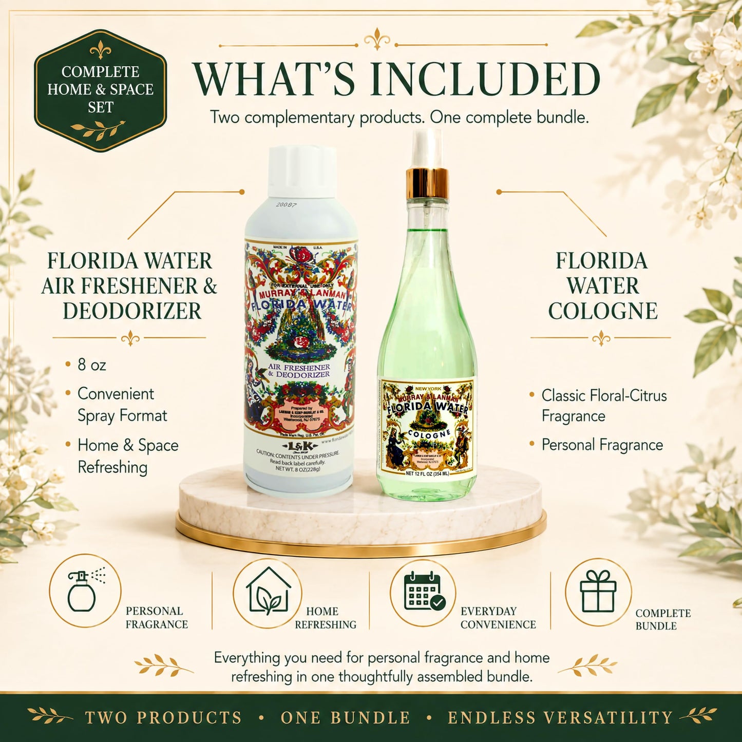 Florida Water Murray & Lanman Cologne Spray 12 oz Bundle Spray 8 oz – Air Freshener & Deodorizer (2 Items)