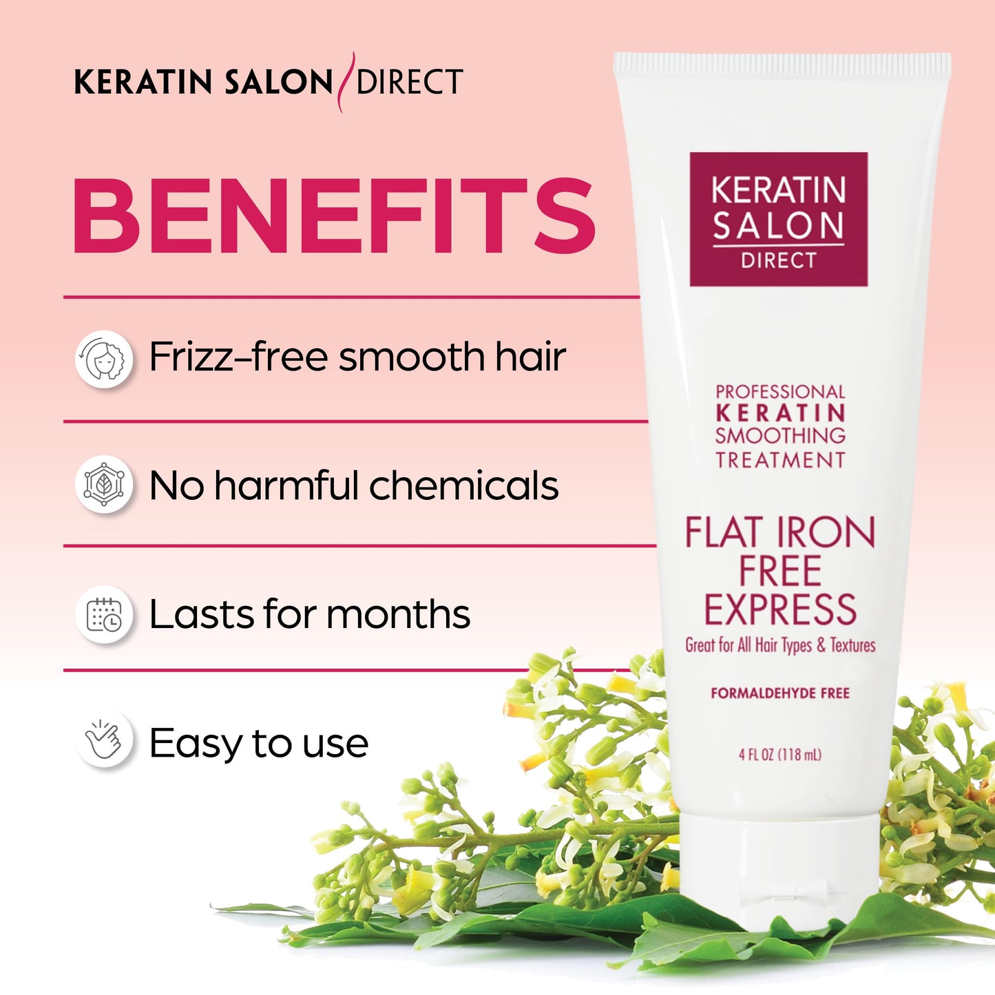 Keratin Salon Direct Treatment - Salon Quality, No Flat Iron Needed (4 oz)