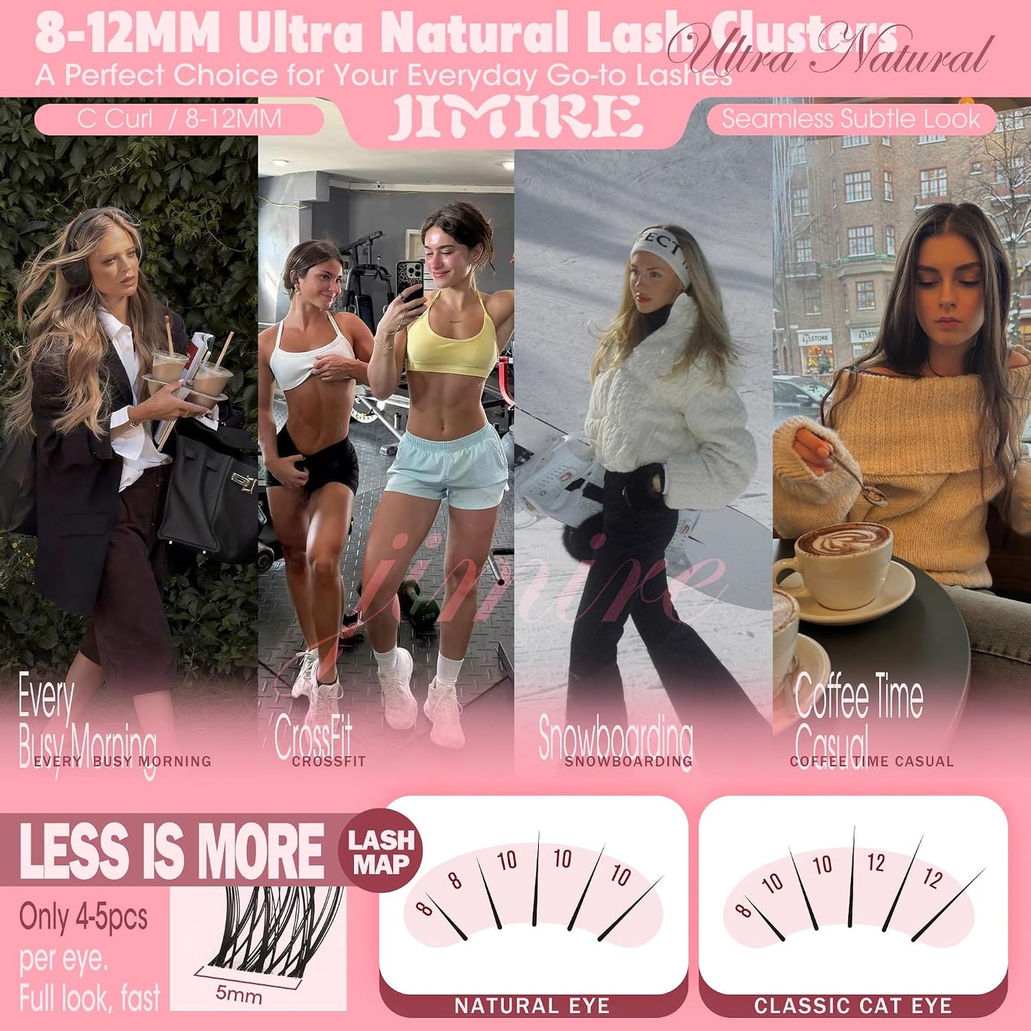 Natural Lash Clusters - Wispy 8-12MM C-Curly Eyelash Extensions | 120Pcs DIY Clear Band Lashes