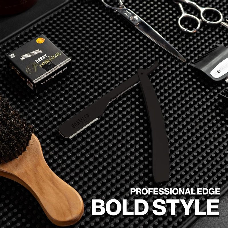 GRAVITY RAZORS Professional Straight Razor Kit – Ultra Exposure, Includes 10 Premium Blades, 2mm Exposed, Matte Black