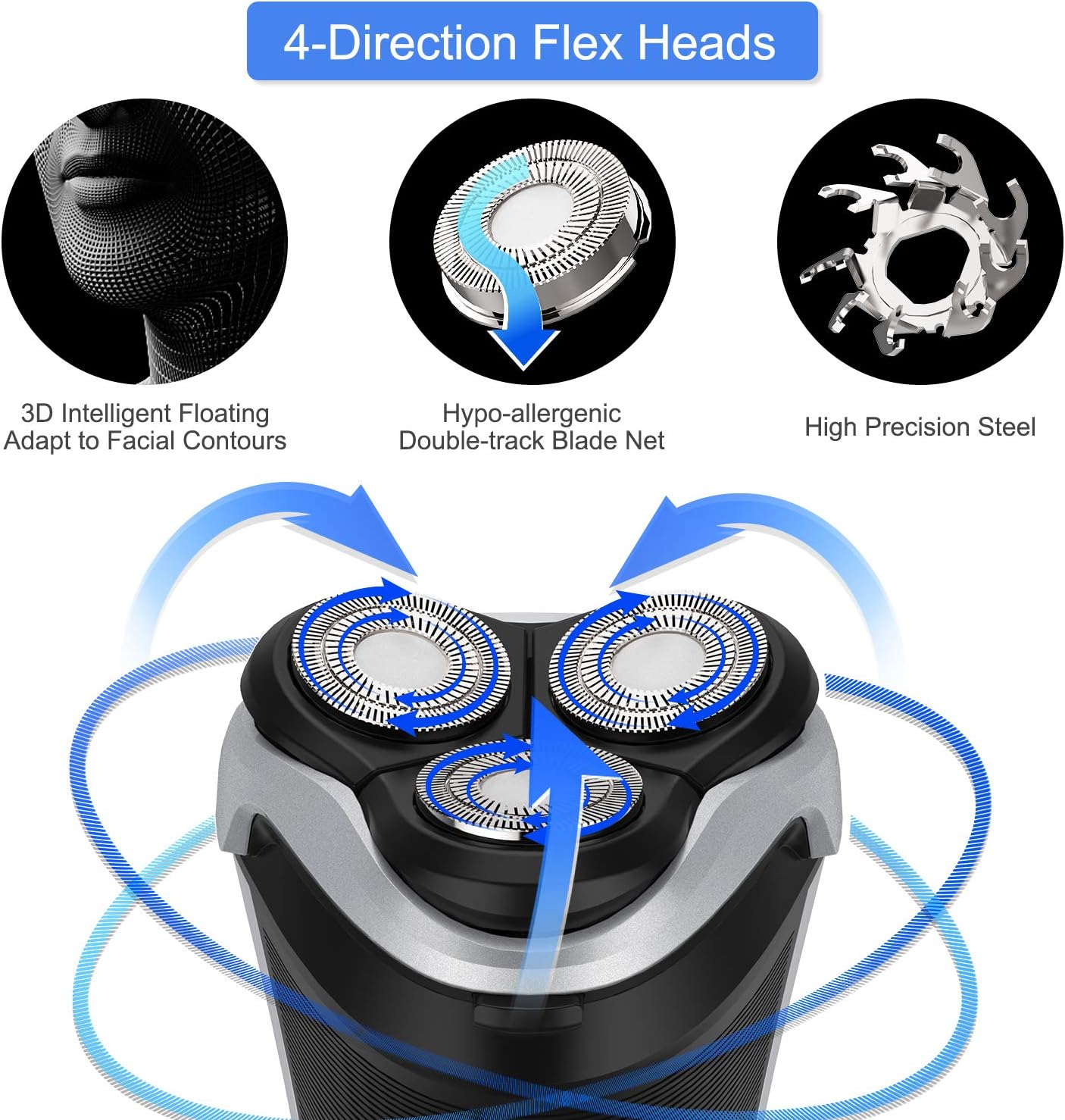 Men's Electric Shaver - 3D Rotary Rechargeable Razor with Pop-Up Trimmer | IPX7 Waterproof, Corded & Cordless