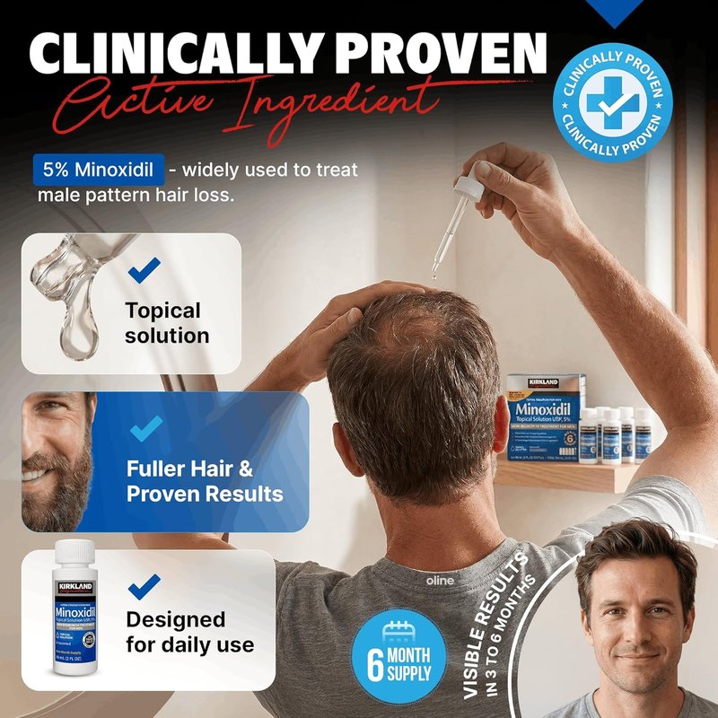 Kirkland Minoxidil for Men - Extra Strength 5% Hair Regrowth Treatment | 6-Month Supply with Upgraded Dropper