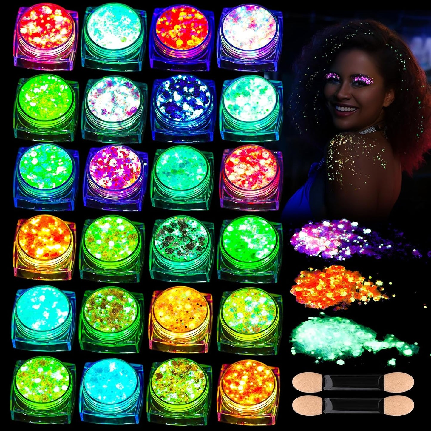12 Colors Face Glitter Gel | Glow in The Dark Body Glitter for Festivals - Perfect for Women