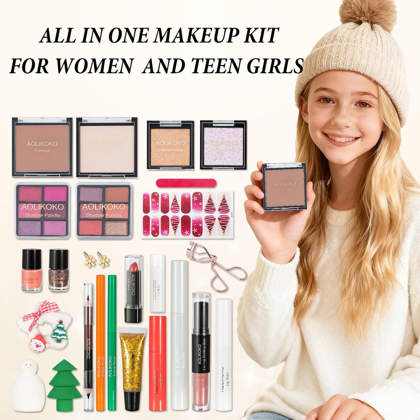 24 Pcs Makeup Kit for Women & Teen Girls, Full Makeup Sets Gift with Eyeshadow, Blush, Lipstick, Mascara, Eyeliner, Glitter, Highlighter, Accessories