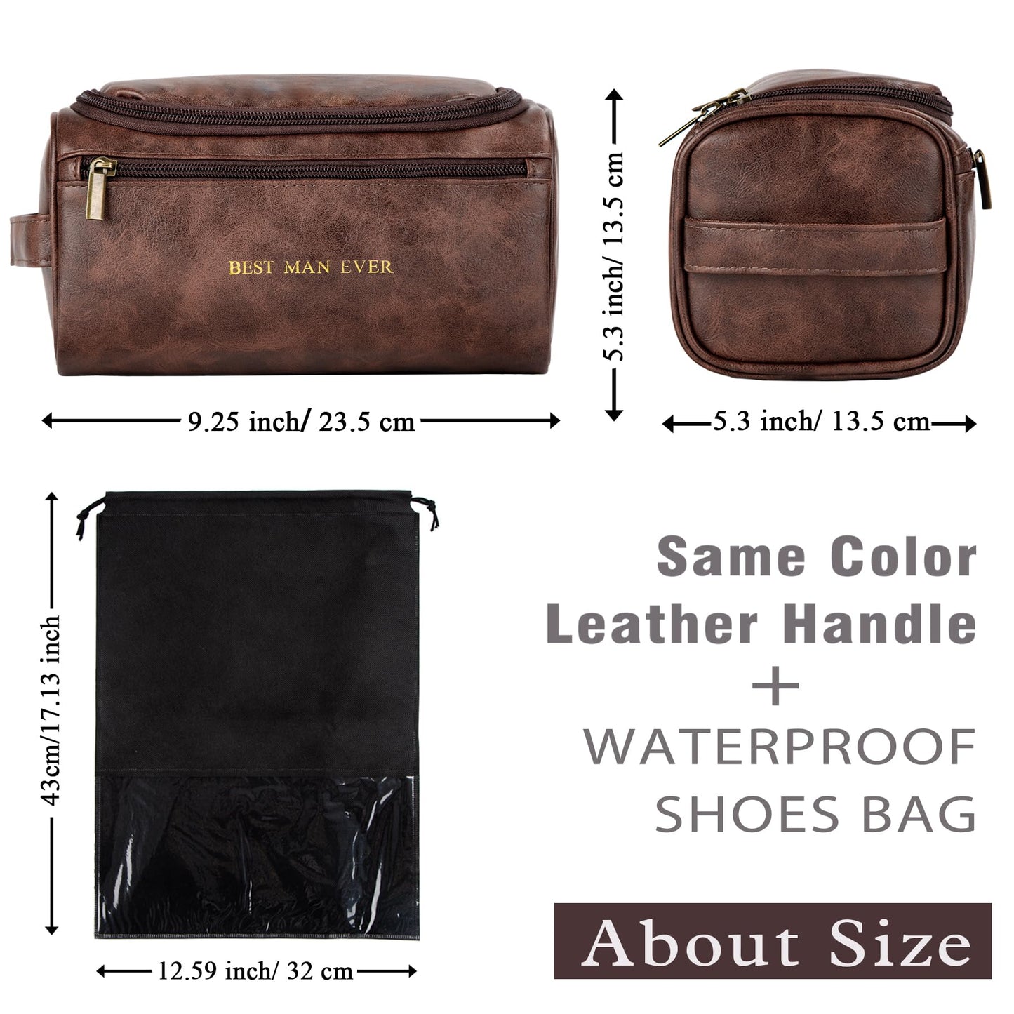 Flycalf Personalized Mens Toiletry Bag for Men ENJOY YOUR TIME Gold Foil Stamped Leather Travel Shaving Dopp Kit Groomsmen Gifts Dad Husband Boyfriend Wedding Birthday (Coffee)