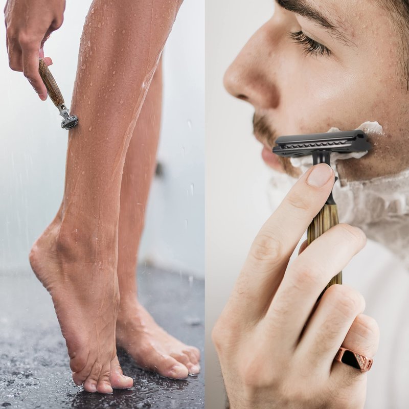 Bambaw Safety Razors for Men & Women, Reusable Razor with 5 Blades, Double Edge Safety Razor, Eco-Friendly & Plastic Free – Thick Bamboo Black