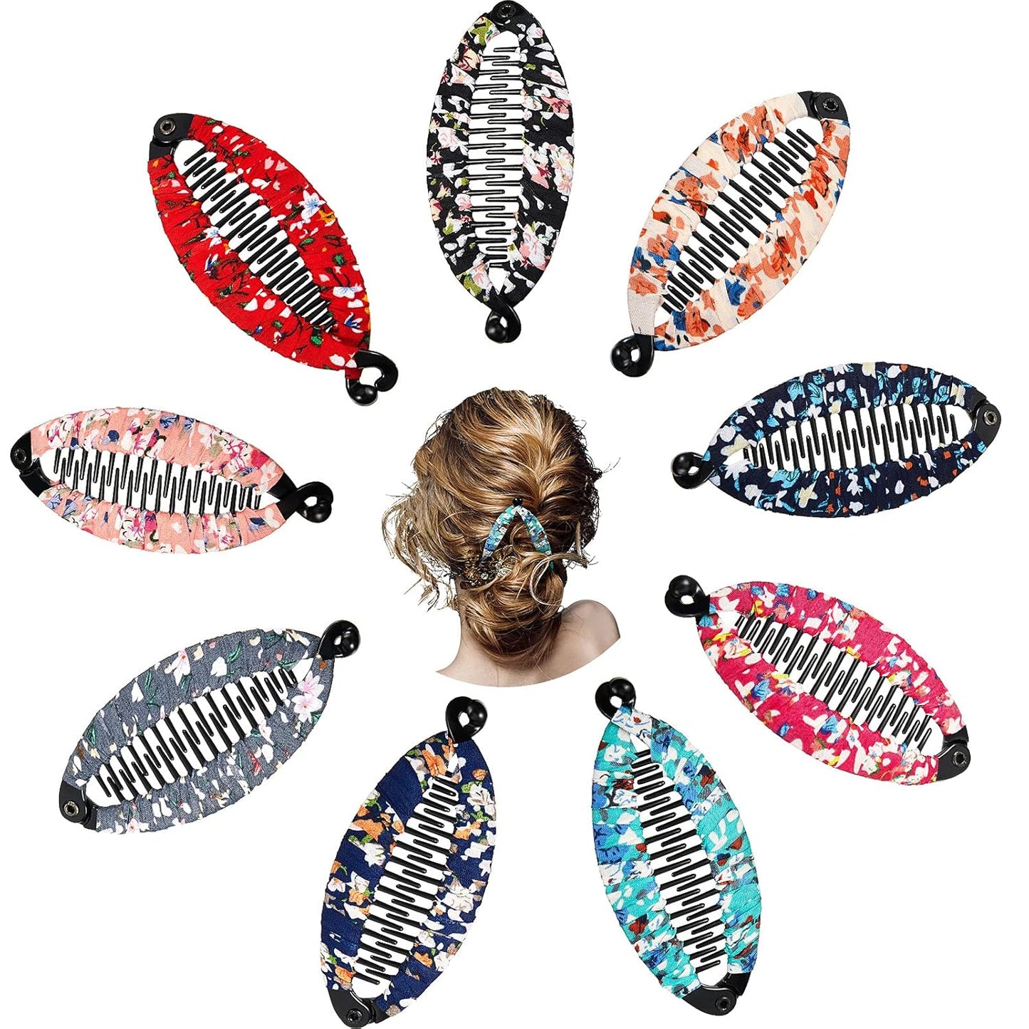 Banana Hair Clips - 9-Piece Floral Clincher Set | Bohemian Style Hair Claws, 4.3 x 2 Inch