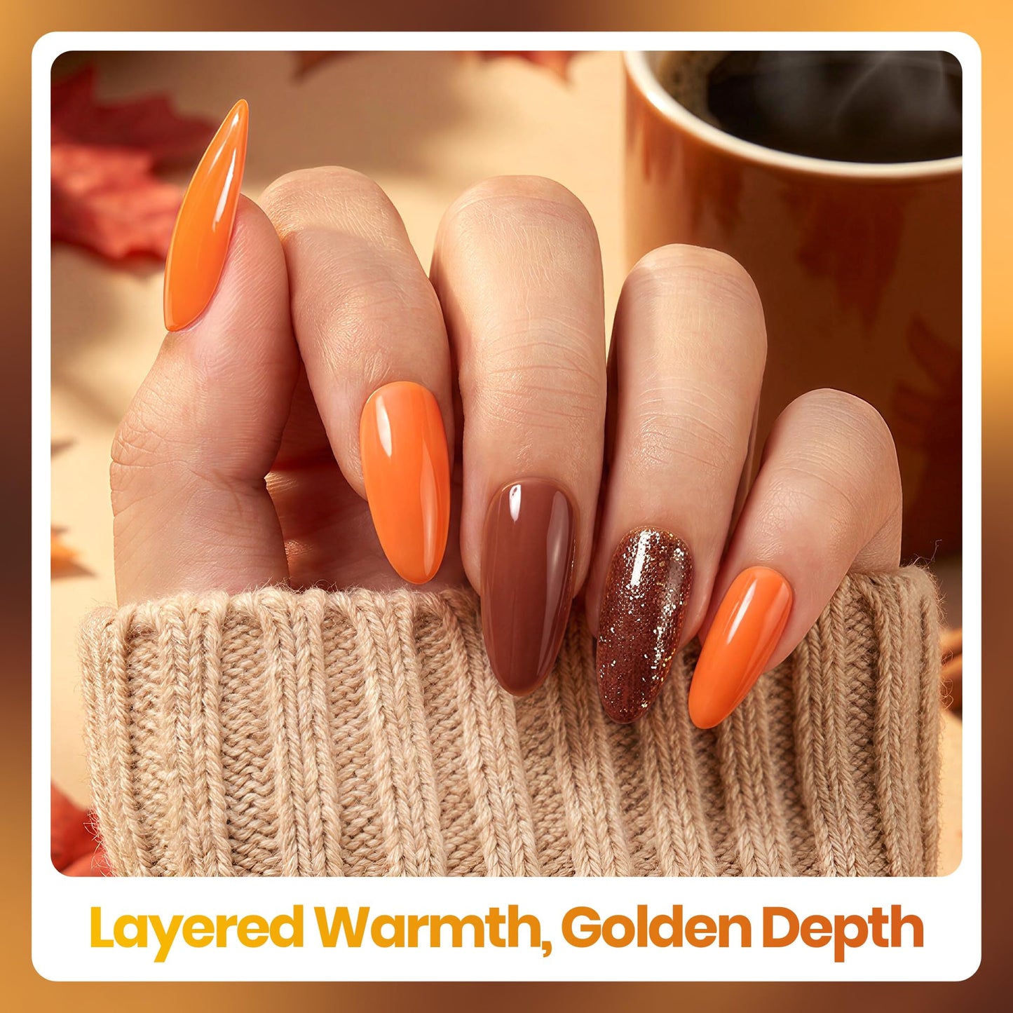 Beetles Fall Gel Polish Set - Maillard Season Collection, 6 Colors Brown Orange Yellow Fall Colors Polish Kit, Soak off Uv Led Lamp Needed Manicure DIY Home