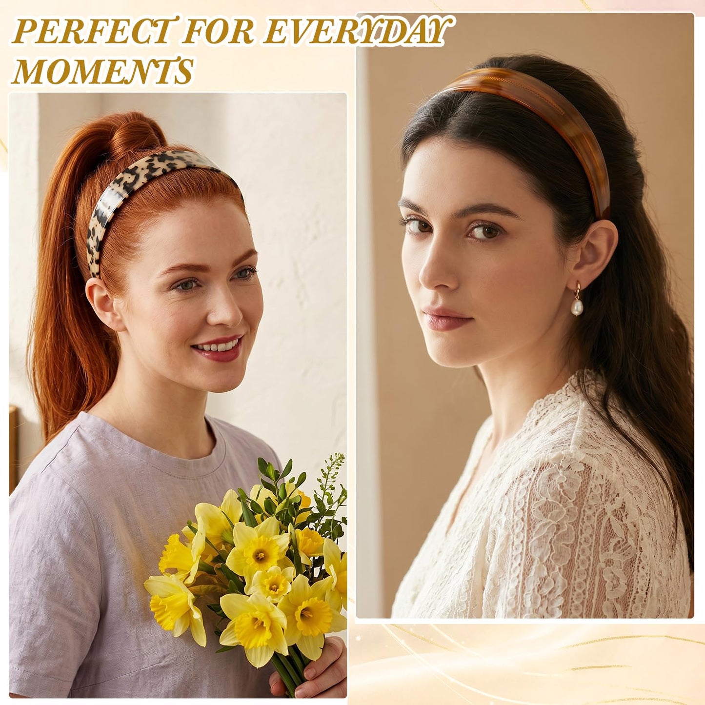Rivvlive 6 Pcs Tortoise Shell Wide Headband Acetate Non Slip Hair Band for Women Fashion Retro Hair Accessories with Teeth Leopard Headband for Daily Party Makeup