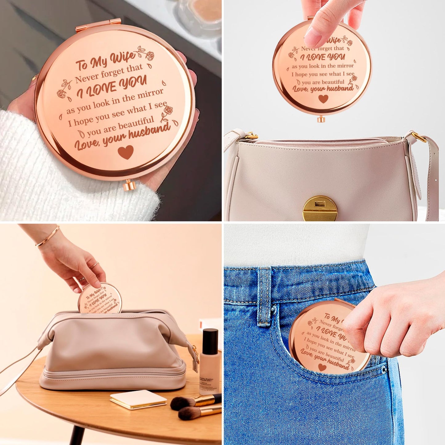 Nsetriu Compact Mirror Wife Valentines Day Gifts for Wifes from Husband Best Wife Presents Wedding Birthday Gift for Wifes I Love You Gifts for Her Couples Anniversary Mothers Day Easter Christmas