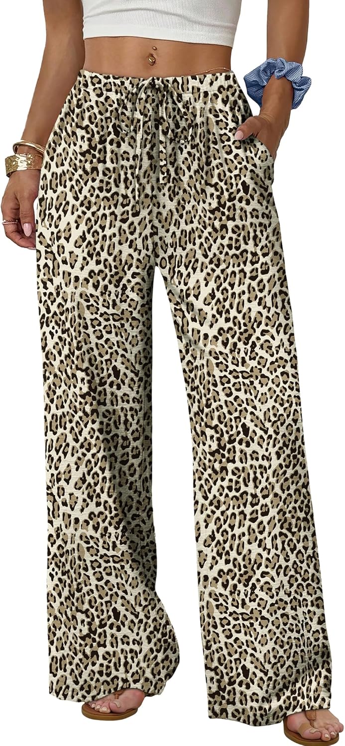Wide Leg Pants for Women - Flowy Palazzo Trousers with Drawstring & Pockets | Summer Beach Vacation Wear