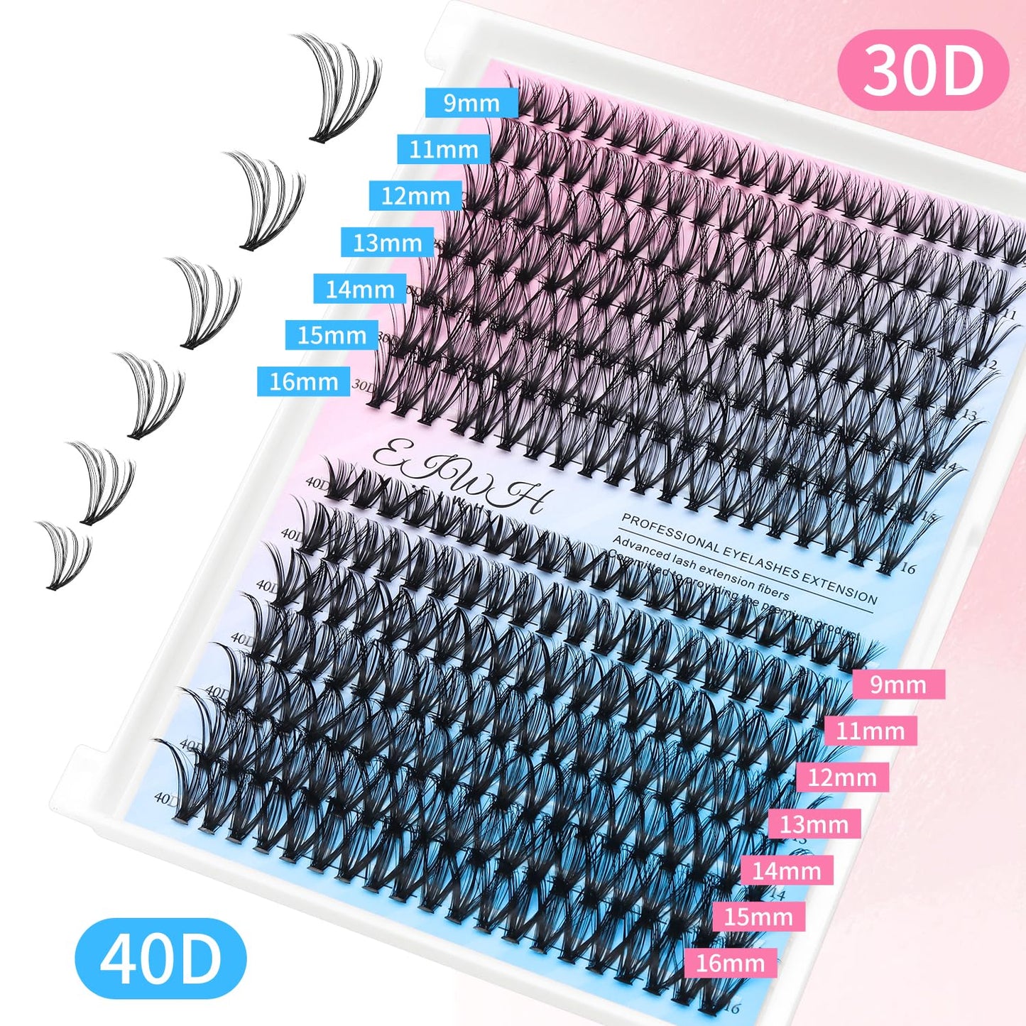 Lash Clusters Kit 280Pcs Individual Cluster Lash Extensions Kit 30D+40D Wispy Eyelash Clusters with Lash Bond and Seal and Tweezers and Nail stickers 8-16mm 2 Styles Mix Lashes Clusters Kit