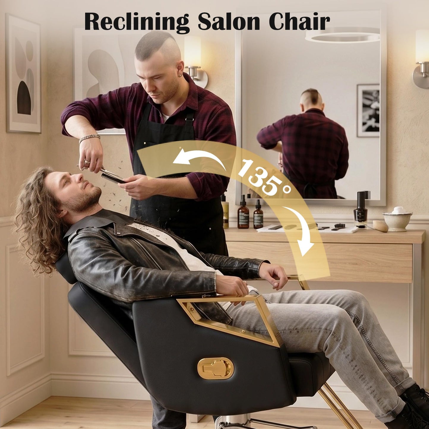 Hicomony Salon Barber Chair, Salon Chair for Hair Stylist, Hydraulic Styling Stylist Chair with PU Leather, Chair for Home Barbershop Spa, Black Gold