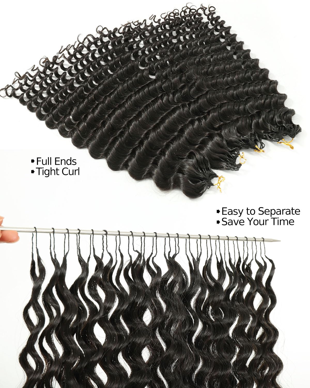 BEEOS Human Crochet Hair Deep Wave 160g, Pre-Separated Knotless Feather Crochet Human Hair for Black Women 22 Inch, Detangle Easily and Reusable