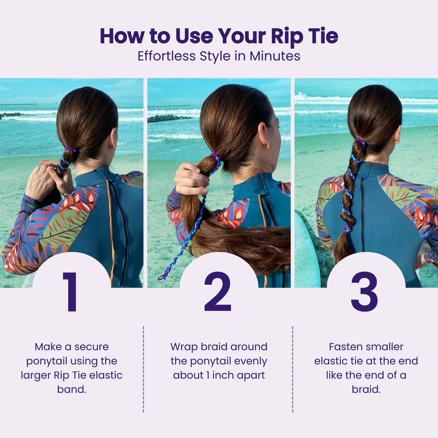 Rip Tie Soft Tangle-Free Hair Tie for Women, Nylon Hair Elastic, Colorful Hair Accessory - As Seen on Shark Tank - 1pc Sunset (Regular)