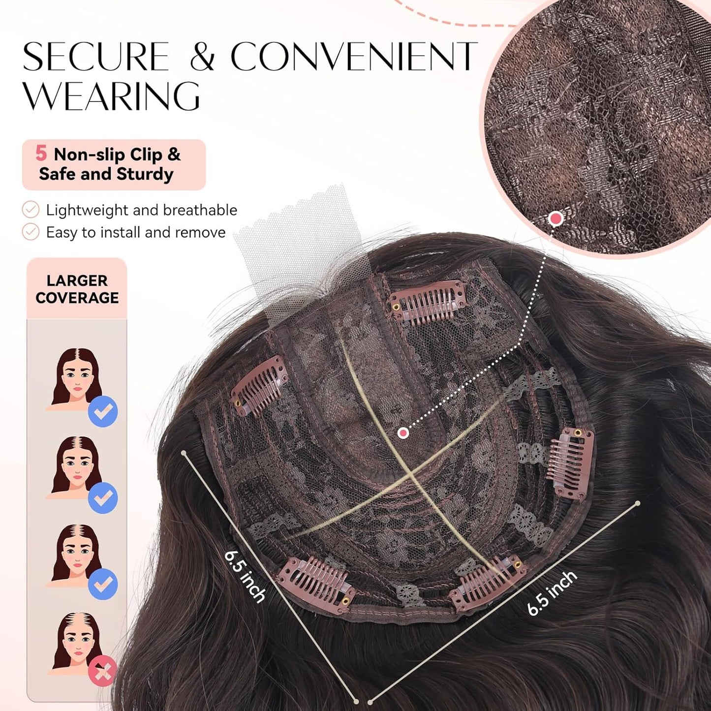 Hair Topper for Women - 11 Inch Short Wavy Synthetic Hairpiece | Heat Resistant, 6.5"x6.5" Base for Thinning Hair