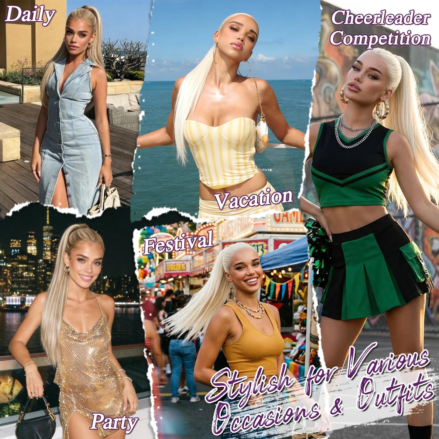 BARSDAR Platinum Blonde Straight Drawstring Ponytail Extension - 22 Inch Long Straight Drawstring Ponytail Extension Natural Looking Soft Synthetic Cheer Posh Pony Tails Hairpieces Daily Party