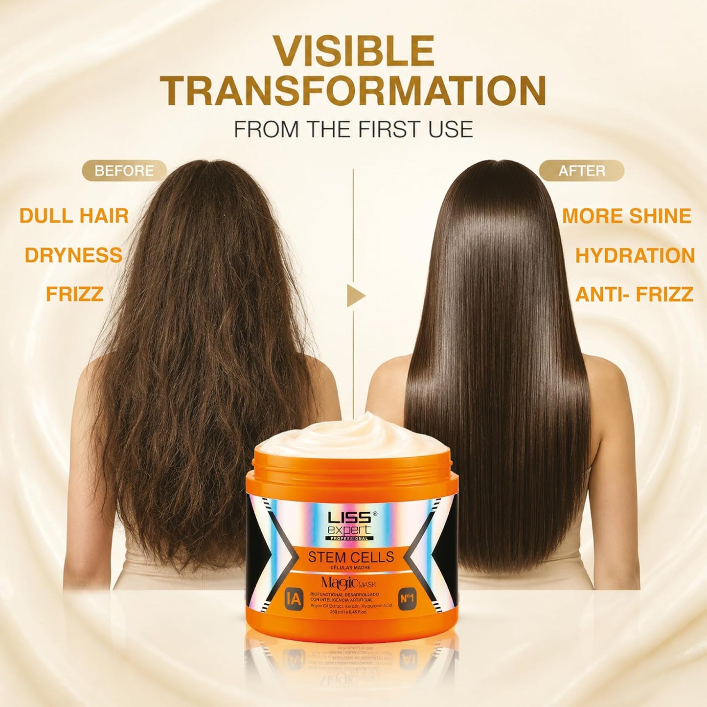 Liss Expert Magic Hair Mask - Argan Oil & Keratin | Frizz Control & Moisturizing | 8.45 oz