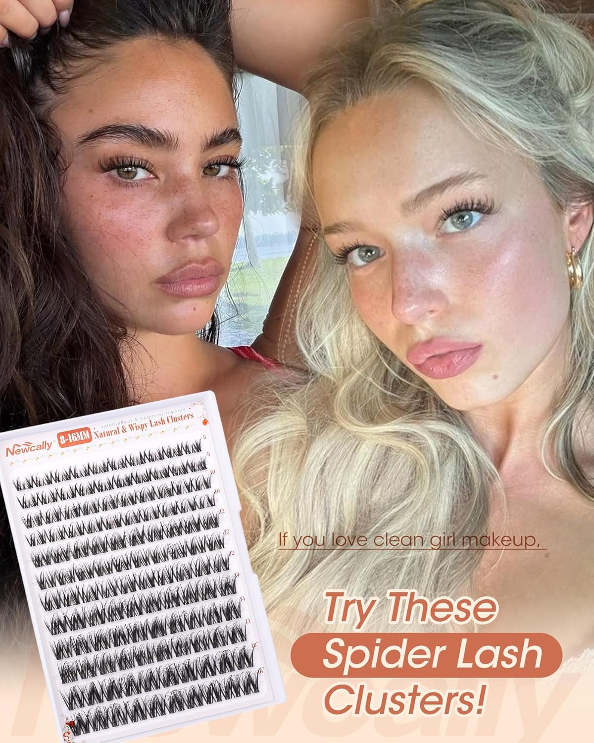 Lash Clusters - Wispy Eyelash Extensions with Clear Band | Natural Look, D-Curl, 8-16MM Individual Lashes
