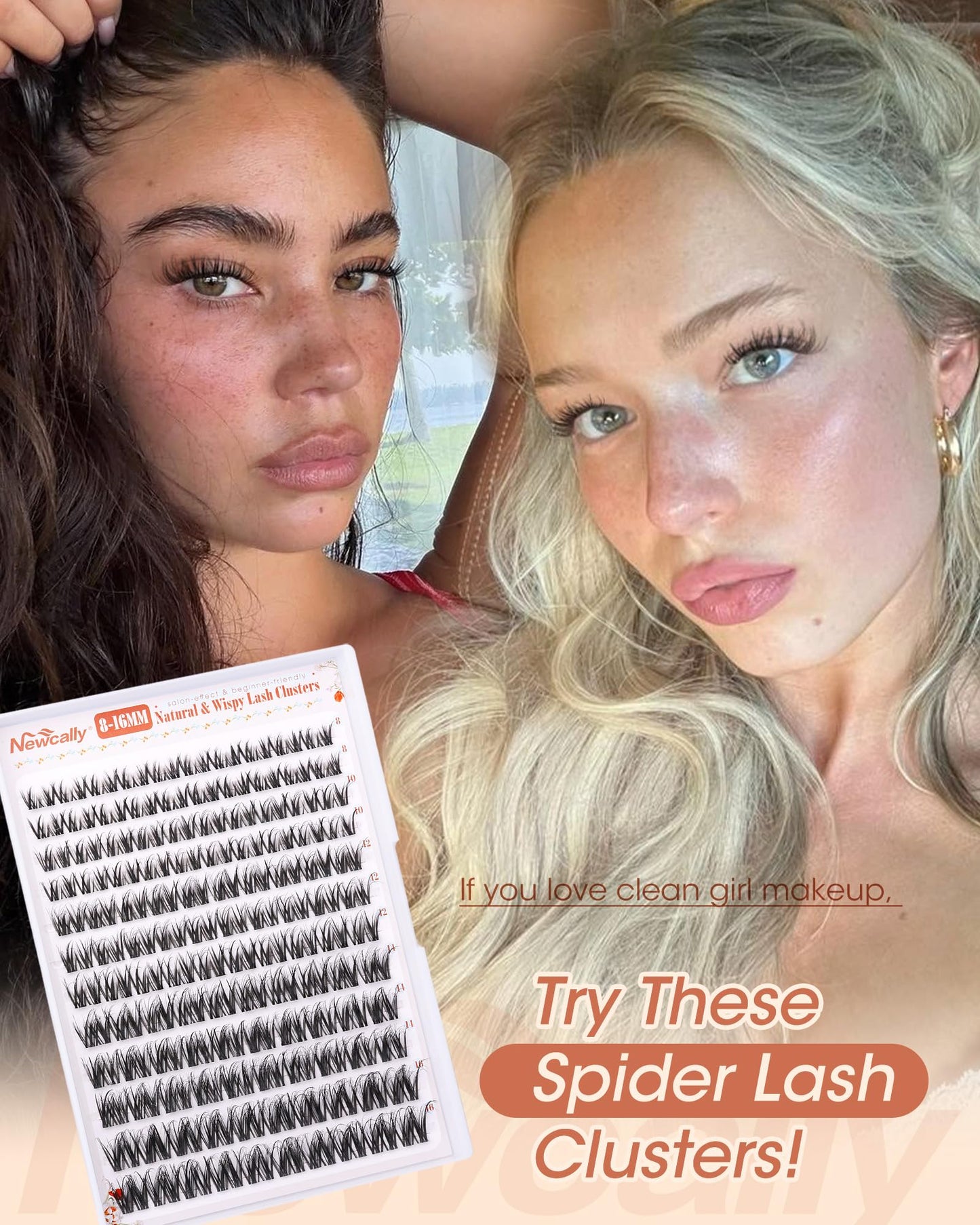 Lash Clusters Clear Band Wispy Eyelash Clusters Natural Look Lash Extensions Invisible Band Spider Cluster Eyelash Extensions 8-16MM Indivdiual Lahses D-curly Breeze Cluster Lashes by Newcally