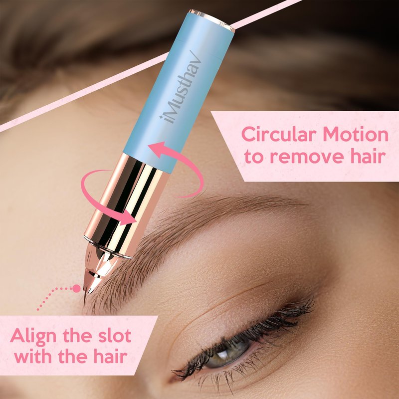 iMusthav Eyebrow Trimmer for Women, Precise & Painless Eyebrow Razor with LED Light, Electric Facial Hair Remover for Flawless Brows, Lip & Face, Battery Operated, Travel-Friendly, Gold-Plated Design