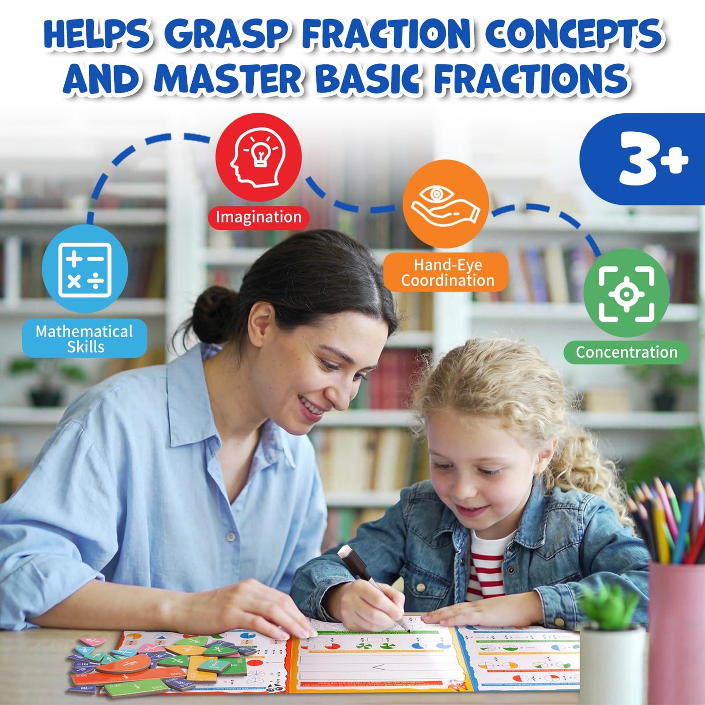 Magnetic Fraction Manipulatives for Kids, Fraction Tiles & Circles Educational Learning Set, Magnetic Fraction with Dry-Erase Practice, Homeschool & Classroom Math Teaching Tool for Elementary Math