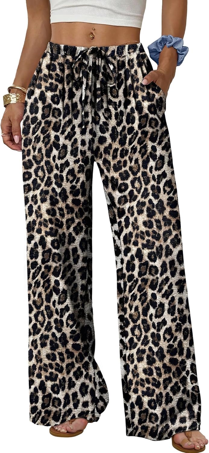 Wide Leg Pants for Women - Flowy Palazzo Trousers with Drawstring & Pockets | Summer Beach Vacation Wear