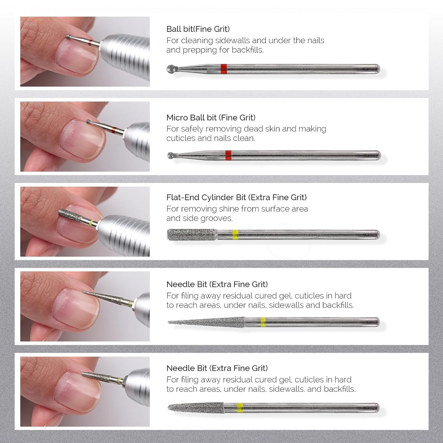 10pcs Nail Drill Bits Set - 3/32 Inch Diamond Cuticle Bits for E-File | Manicure & Pedicure Tools for Acrylic Gel Nails