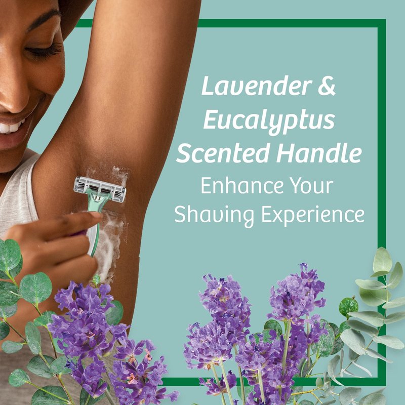 BIC Soleil 3 Escape Scented Women's Disposable Razors, 3 Blades, Comfortable Shave, Lavender & Eucalyptus Scented Handle Shaving Razors for Women, 4 Count