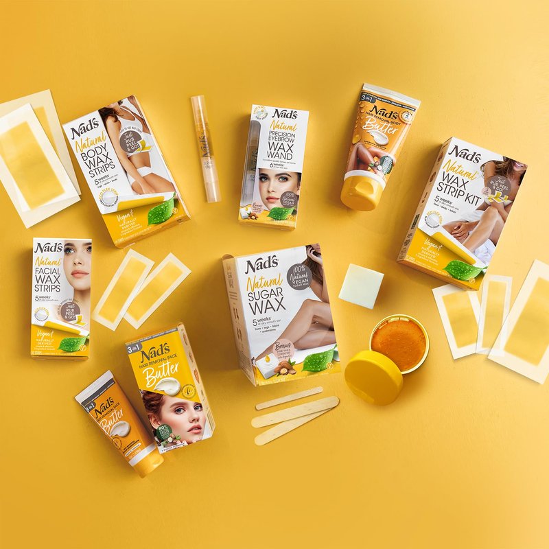 Nad's 100% Natural Sugar Wax Kit, Vegan, Hypoallergenic, No-heat Formula Waxing Sugar Paste, Includes 6 Wooden Spatulas, 10 Reusable 100% Cotton Strips, 1 Pre-wax Cleansing Soap & Sugar Wax 6oz