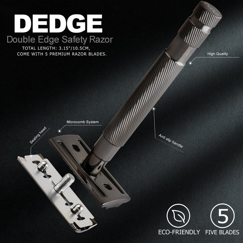 DEDGE Classic Double Edge Safety Razor Single Blade Razor For Men, Reusable Razor, with 5 Premium Razor Blades(Black)
