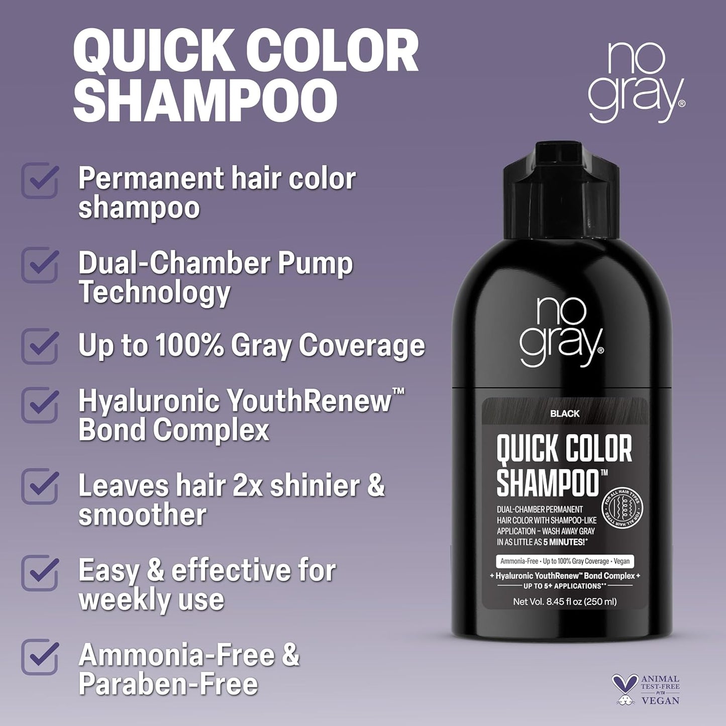 Permanent Hair Color Shampoo - No Gray Quick Formula, Black | 8.45 oz
