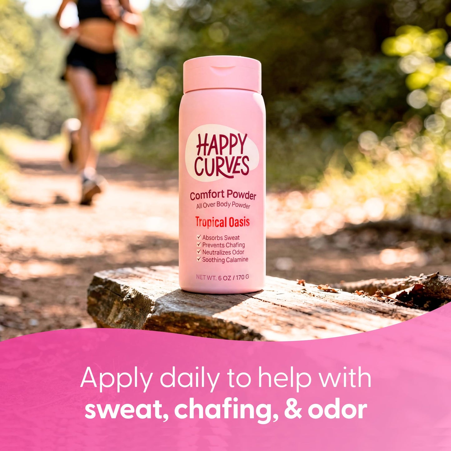 HAPPY CURVES Comfort Powder: Talc Free Anti Chafe Body & Foot Dusting Powder Deodorant to Control Inner Thigh Chafing, Private Areas, and All Over Body for Women (4 Ounce (Pack of 2), Tropical Oasis)