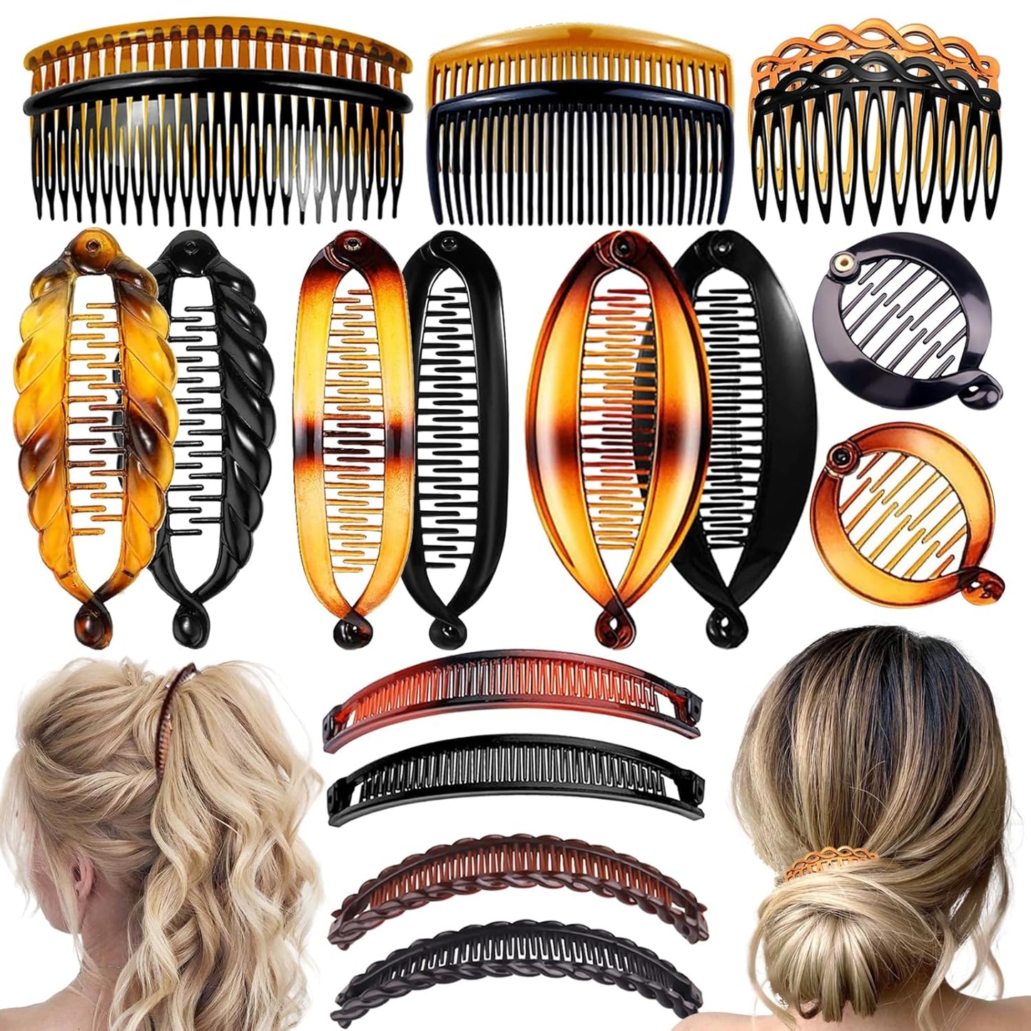 Banana Hair Clips Set - 18 Classic French Fishtail Plastic Ponytail Accessories for Women | 9 Unique Styles