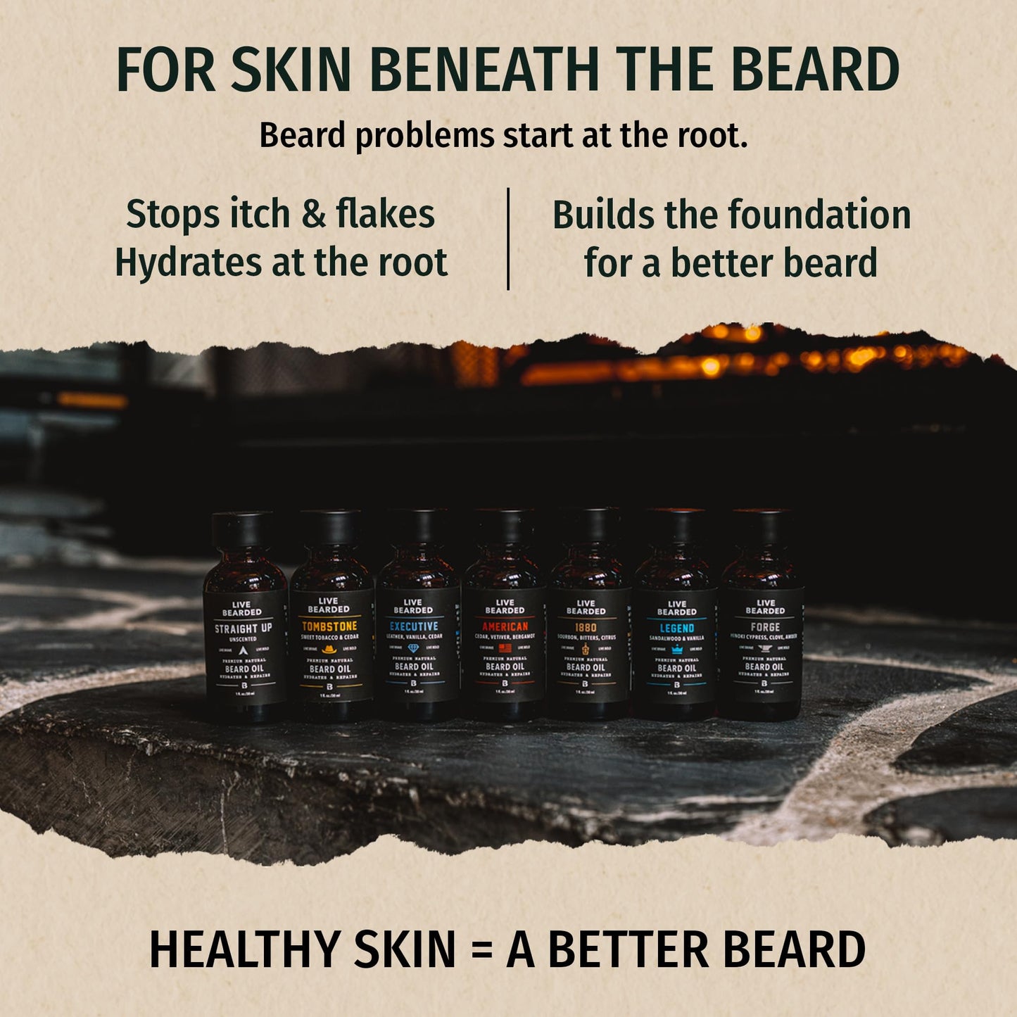 Live Bearded Beard Oil, 1 fl oz - Premium All-Natural Jojoba - Made in the USA - Hair and Skin Care for Men with Dry, Flaky Patches | Forge Scent - Hinoki Cypress, Clove, Amber