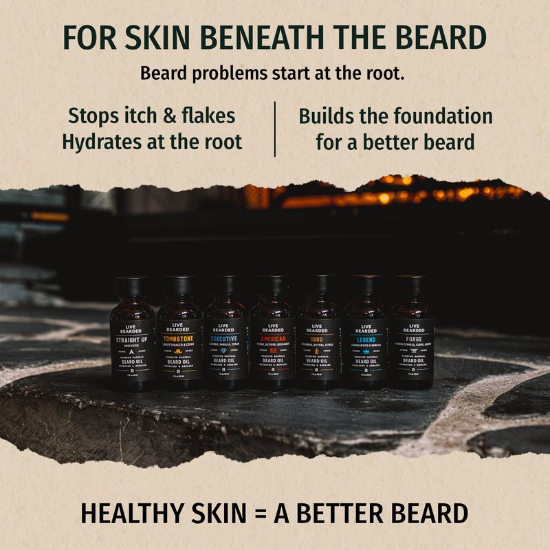 Live Bearded Beard Oil, 1 fl oz - Premium All-Natural Jojoba - Made in the USA - Hair and Skin Care for Men with Dry, Flaky Patches | American Scent - Cedar, Vetiver, Bergamot