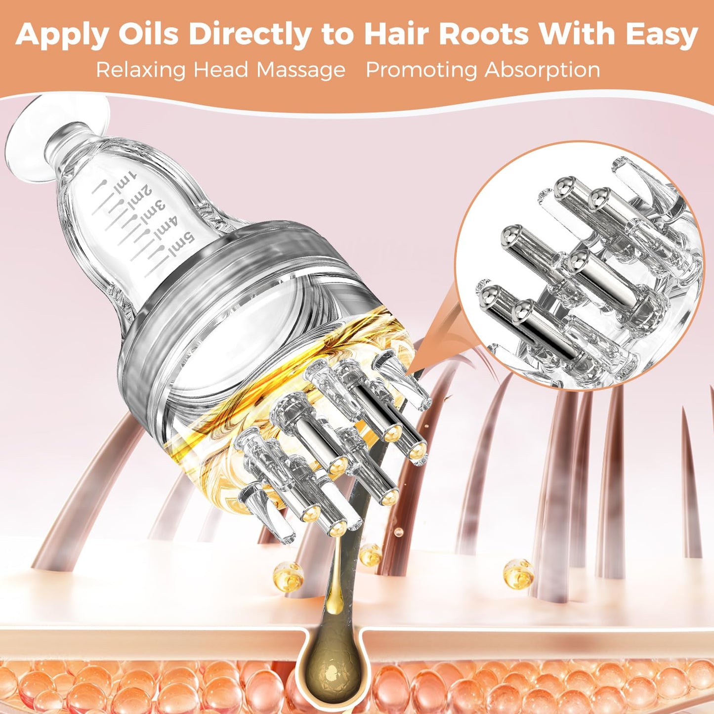 Minoxidil Applicator,Mess-Free Hair Oil Applicator with Rollerball Comb, Precise Way to Apply Hair Oils on Scalp,with Visible Scalp Applicator Bottle Dedicated to Minoxidil,Mini Scalp Oil Applicator