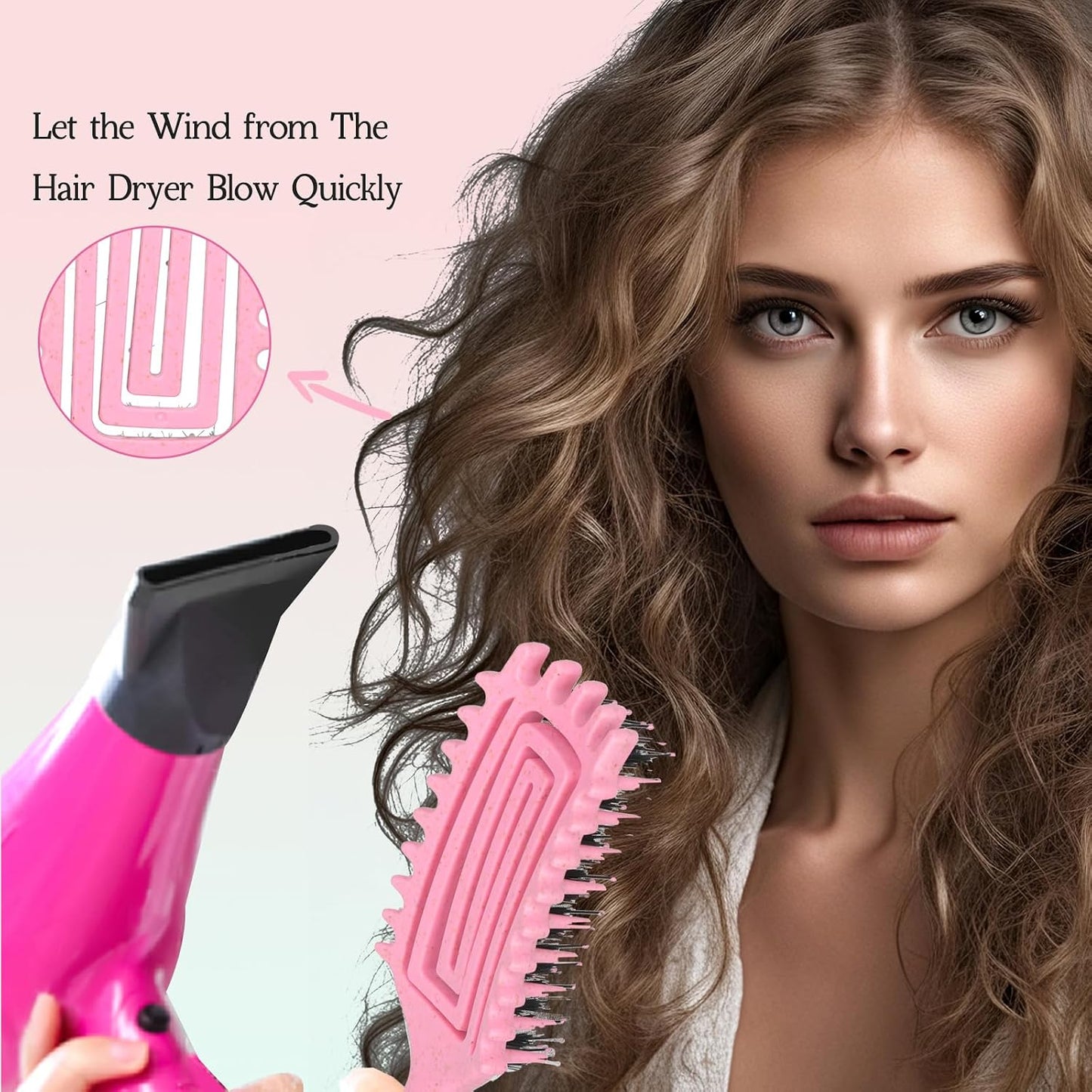 Curly Hair Detangler Brush - Flexi Vented Design for Women, Men & Kids | Ideal for Wet or Dry Use (Blush Pink)