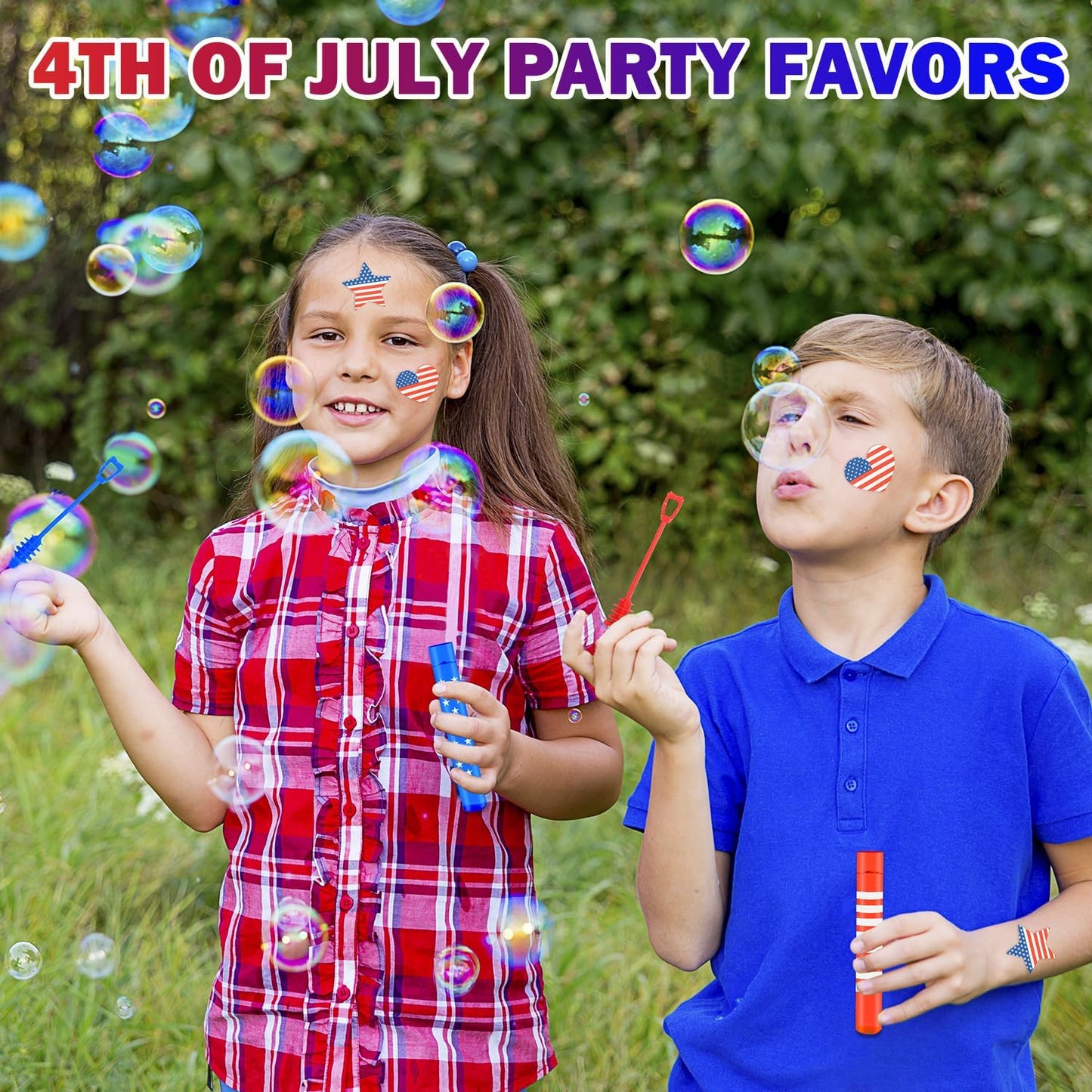 32 Pack 4th of July Bubble Wands - Red, White & Blue Party Favors | Kids' Toys for Independence Day Celebrations